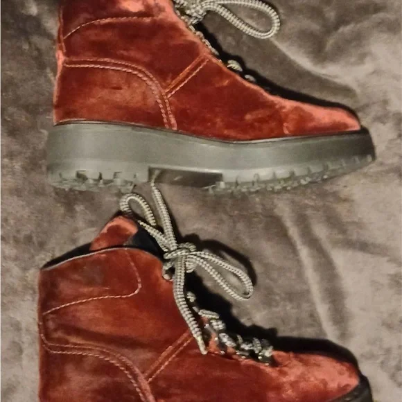 Prada Women's Burgundy Velvet Lace-Up Boots - Picture 3 of 6